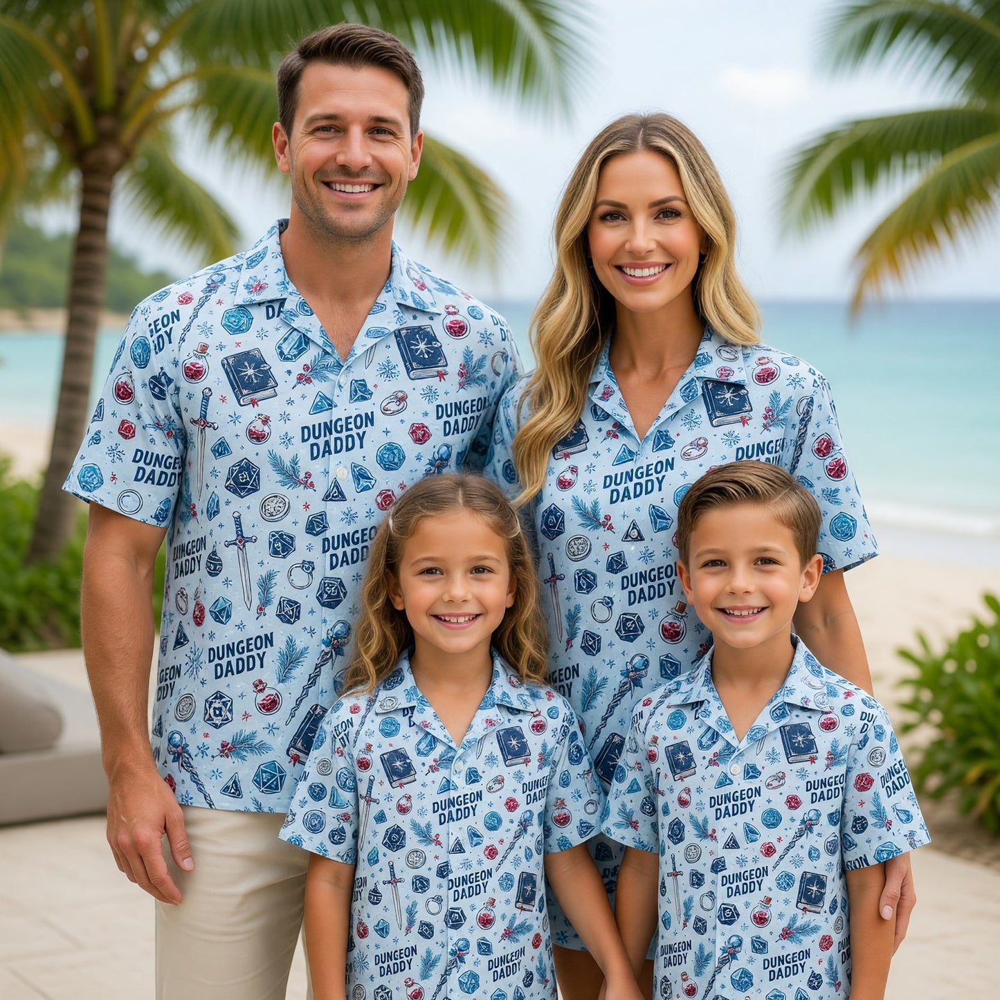 Dungeon Daddy Christmas Hawaiian Shirt - Winter Dice Pattern