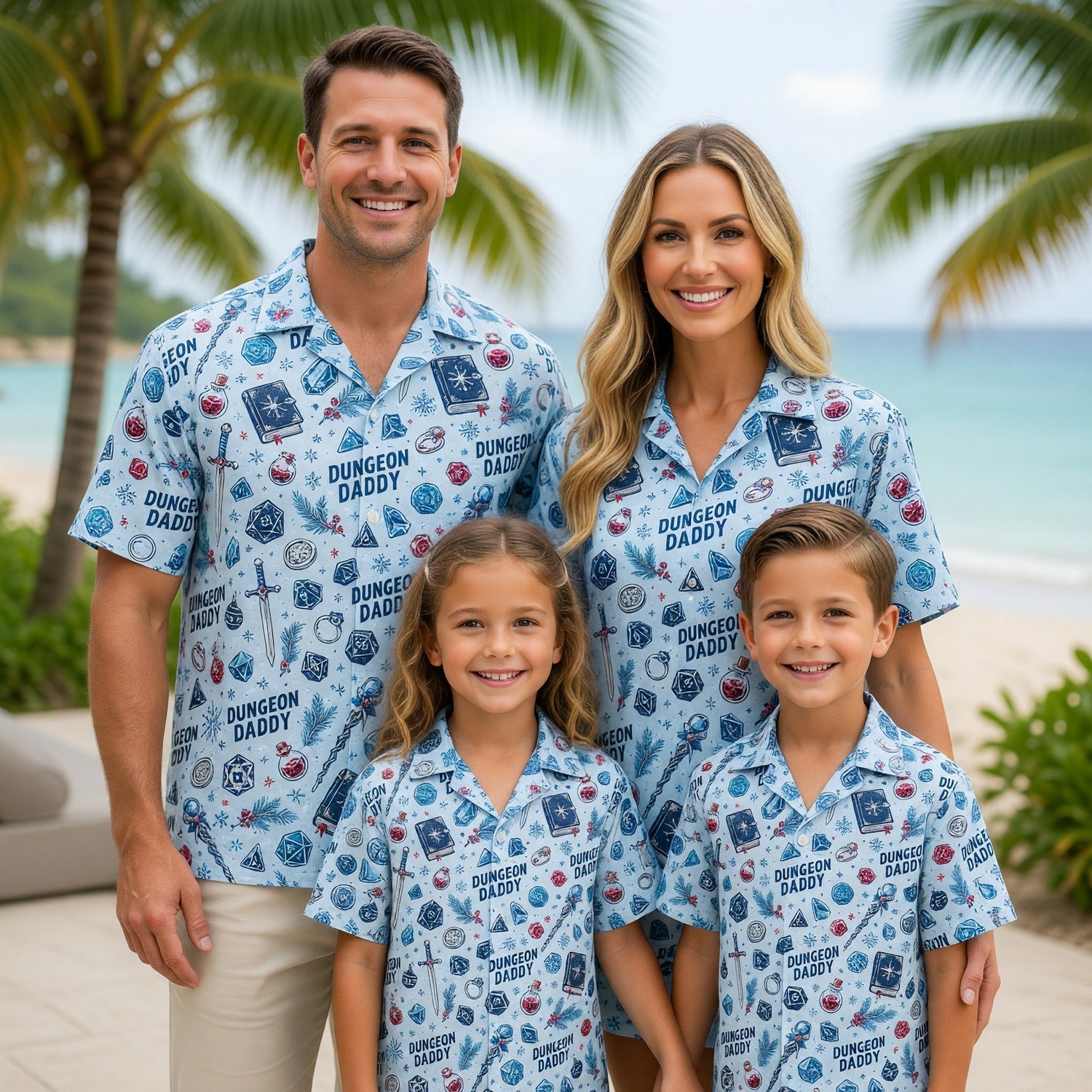 Dungeon Daddy Christmas Hawaiian Shirt - Winter Dice Pattern
