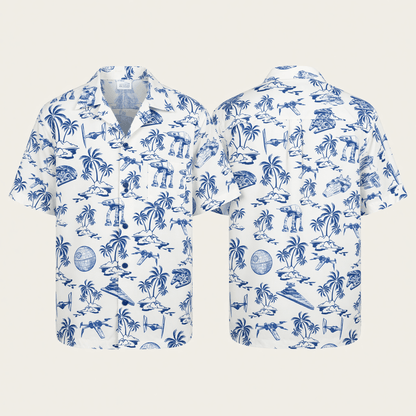 Galactic Aloha Shirt - Blue Tropical Starship Hawaiian