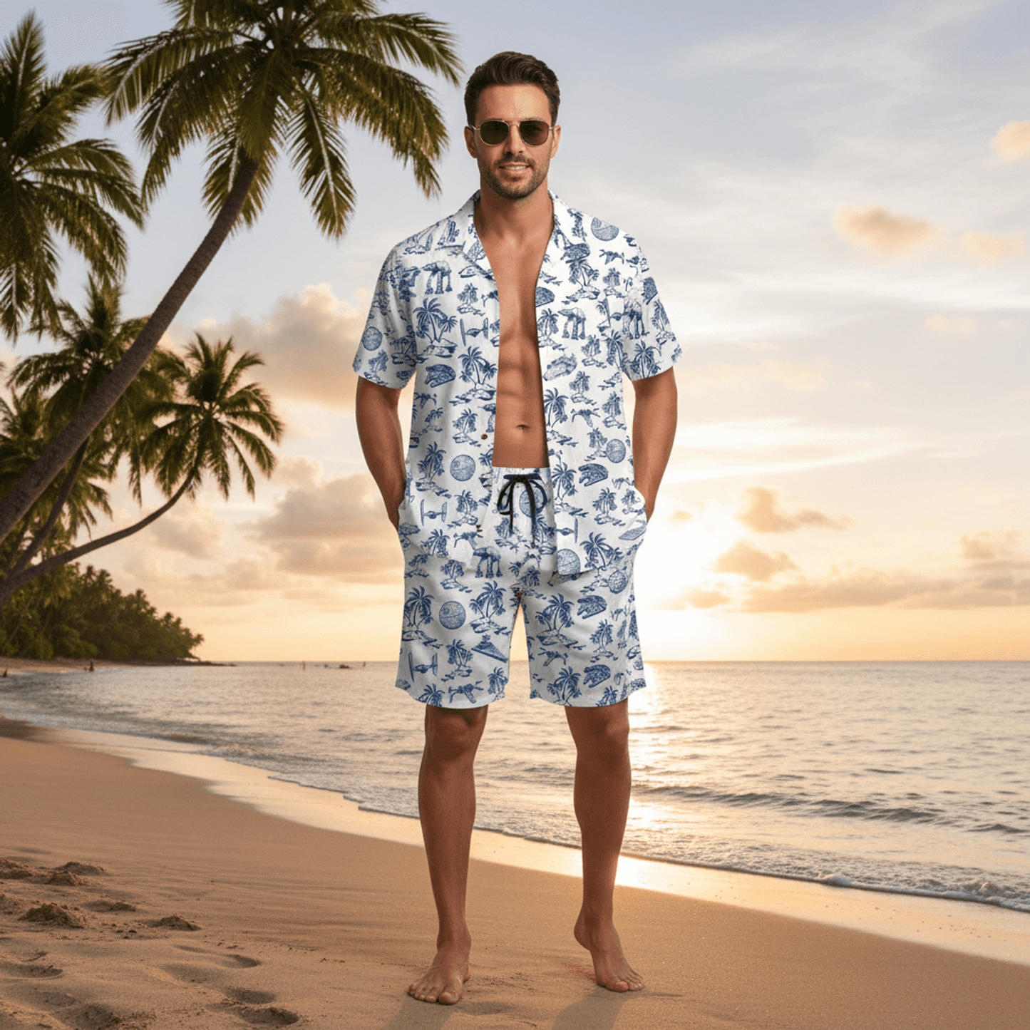 Galactic Aloha Shirt - Blue Tropical Starship Hawaiian