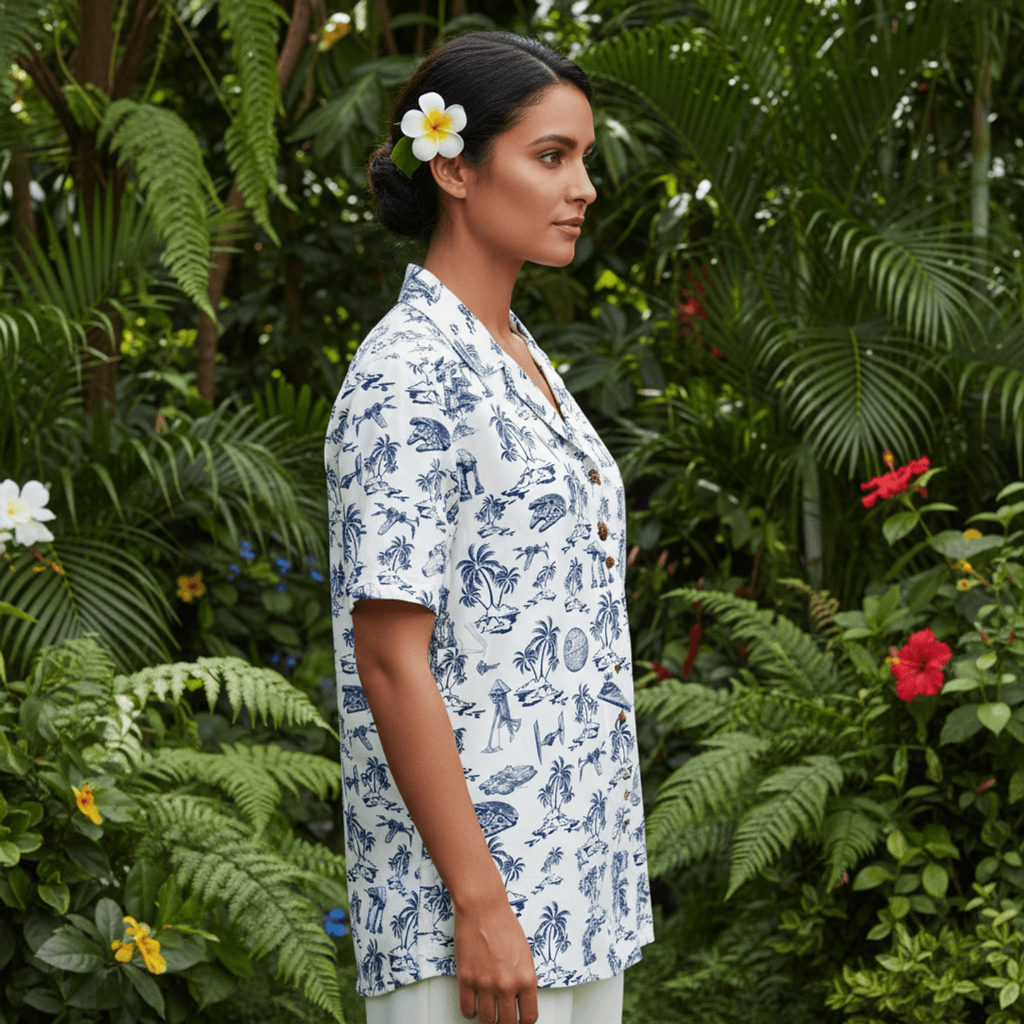 Galactic Aloha Shirt - Blue Tropical Starship Hawaiian