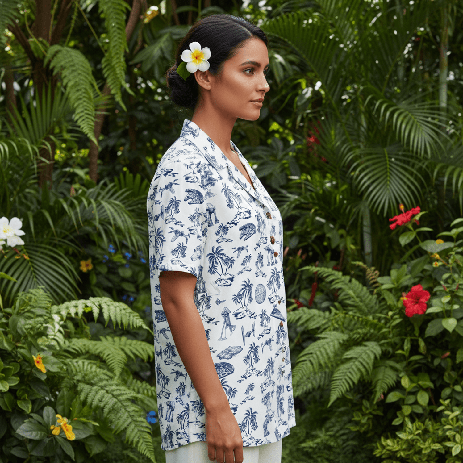 Galactic Aloha Shirt - Blue Tropical Starship Hawaiian