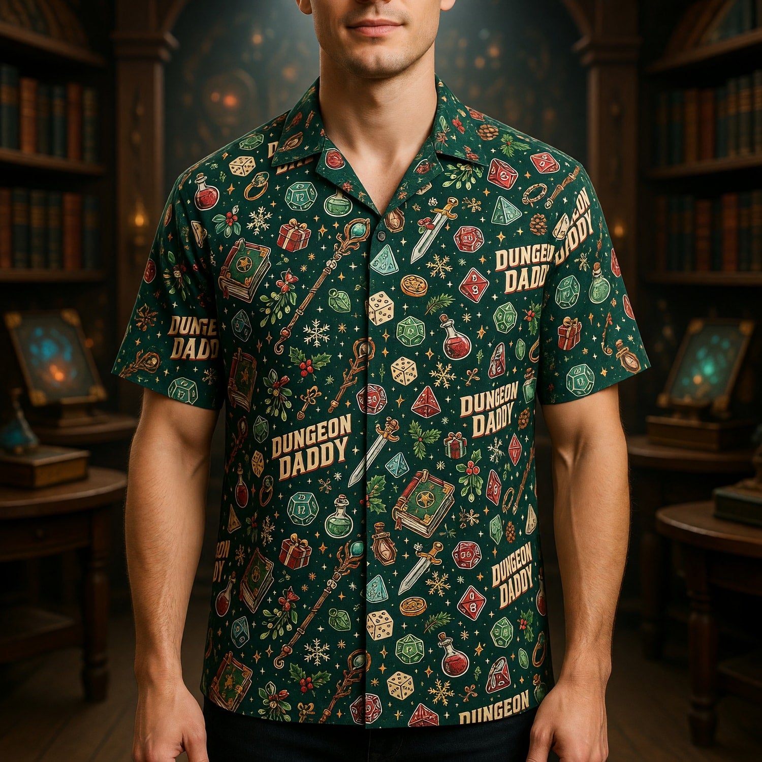 Dungeon Daddy Hawaiian Shirt - Christmas RPG Gamer Pattern