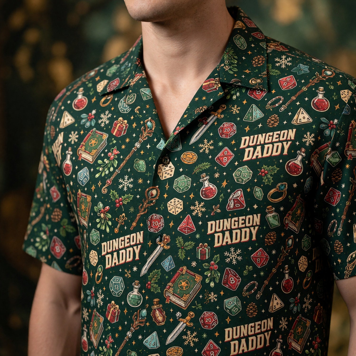 Dungeon Daddy Hawaiian Shirt - Christmas RPG Gamer Pattern