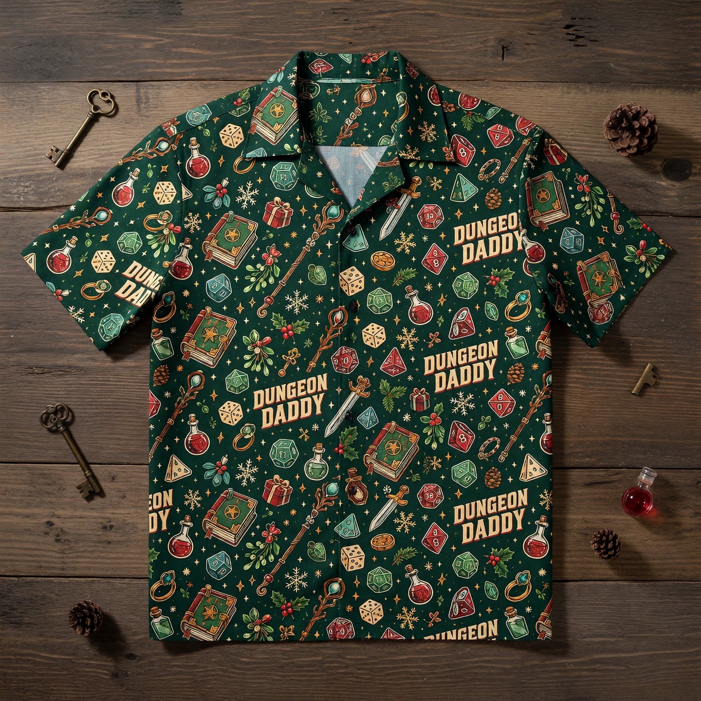 Dungeon Daddy Hawaiian Shirt - Christmas RPG Gamer Pattern