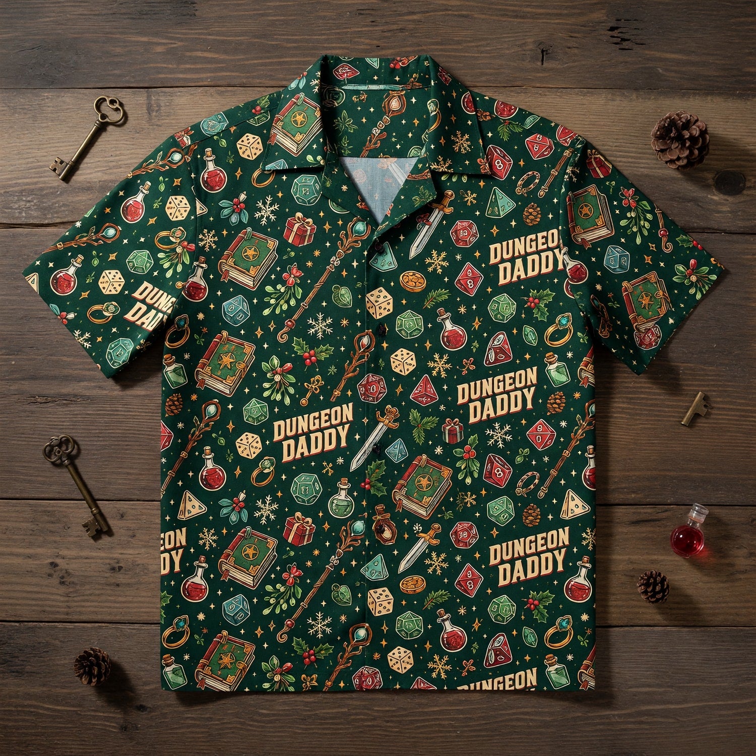Dungeon Daddy Hawaiian Shirt - Christmas RPG Gamer Pattern