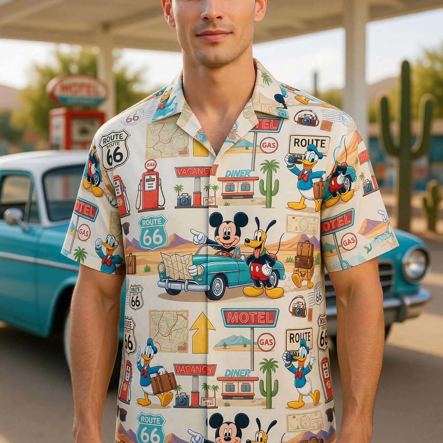 Mouse Route 66 Hawaiian Shirt - Vintage Road Trip Apparel