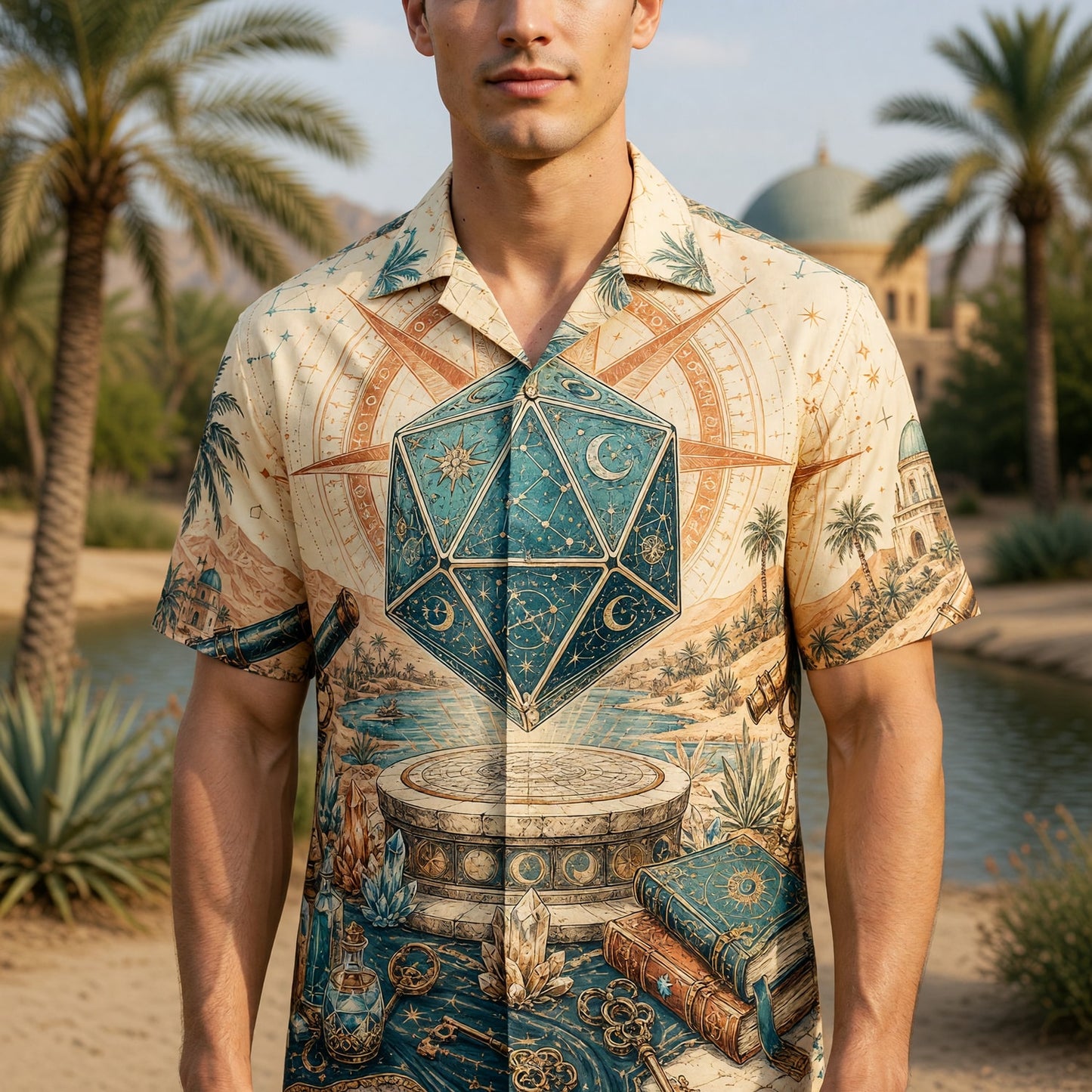 Celestial D20 Hawaiian Shirt - Astrology Fantasy Apparel