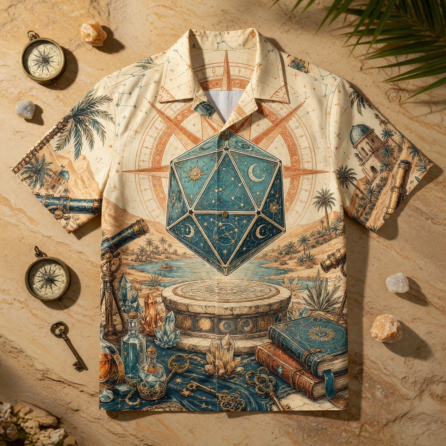 Celestial D20 Hawaiian Shirt - Astrology Fantasy Apparel