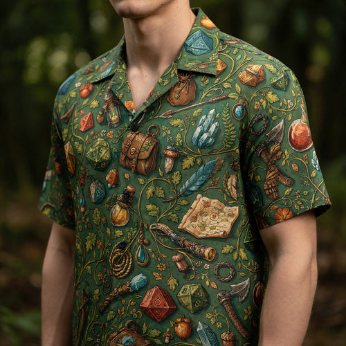 Fantasy Dungeon Hawaiian Shirt - Fantasy RPG Dice Pattern
