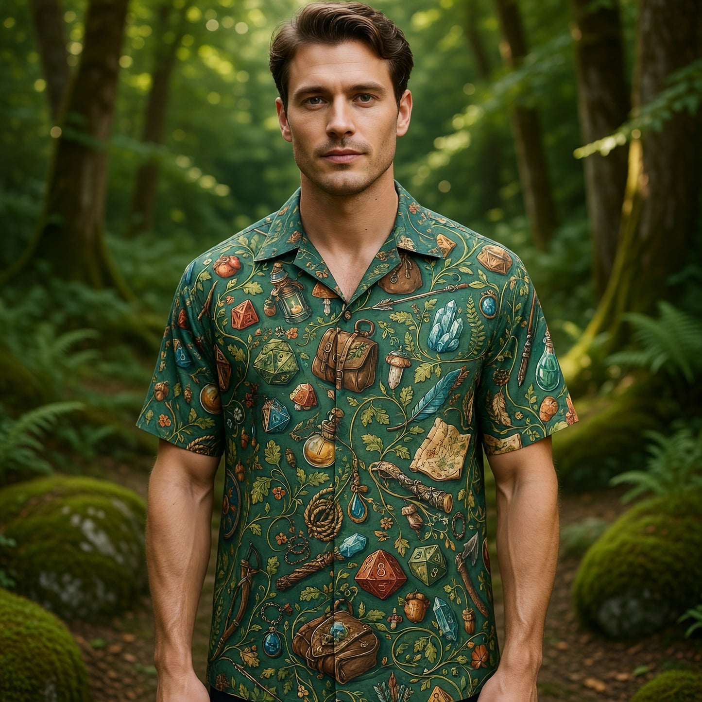 Fantasy Dungeon Hawaiian Shirt - Fantasy RPG Dice Pattern