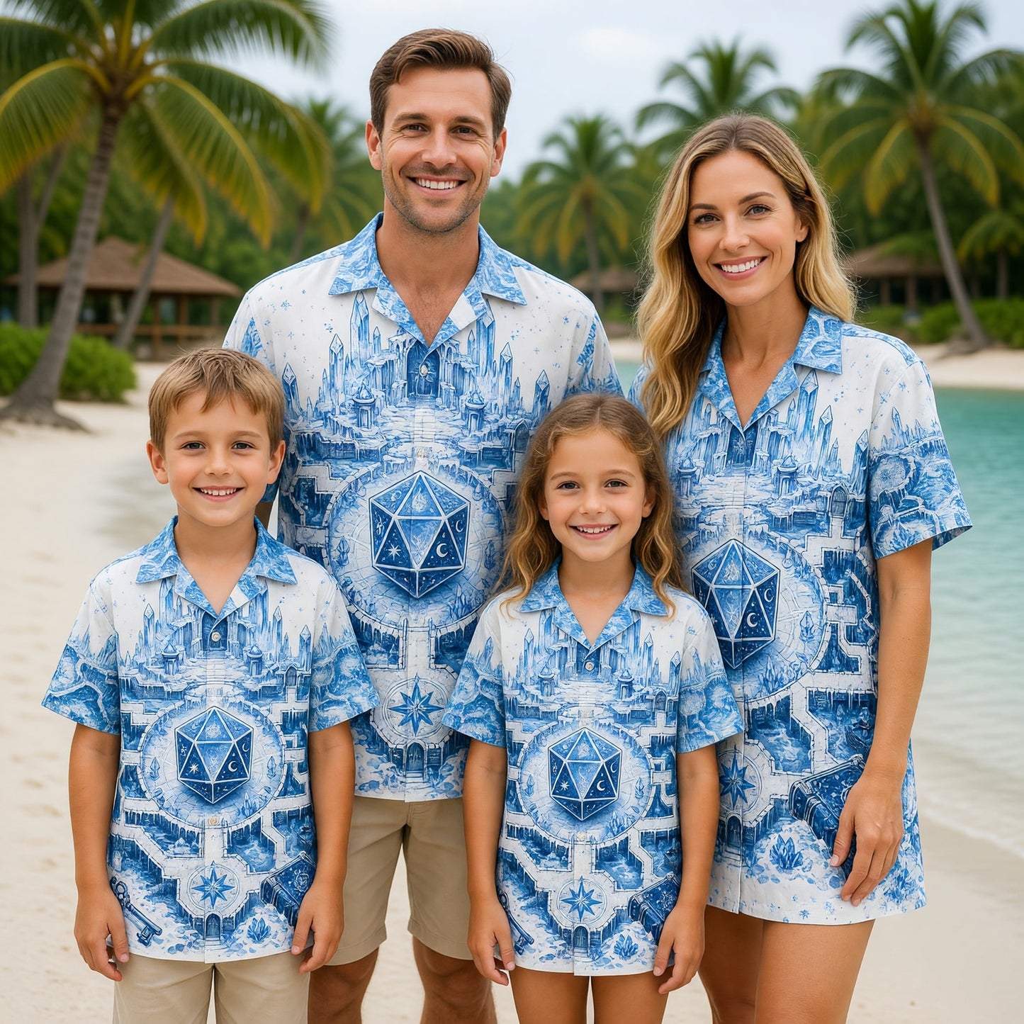 D20 Ice Crystal Castle Hawaiian Shirt - Fantasy RPG Dice Art
