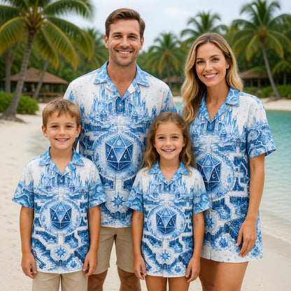 D20 Ice Crystal Castle Hawaiian Shirt - Fantasy RPG Dice Art