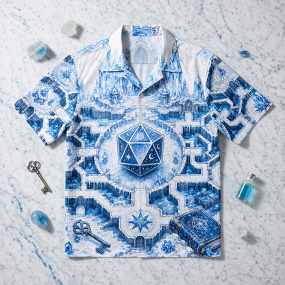D20 Ice Crystal Castle Hawaiian Shirt - Fantasy RPG Dice Art