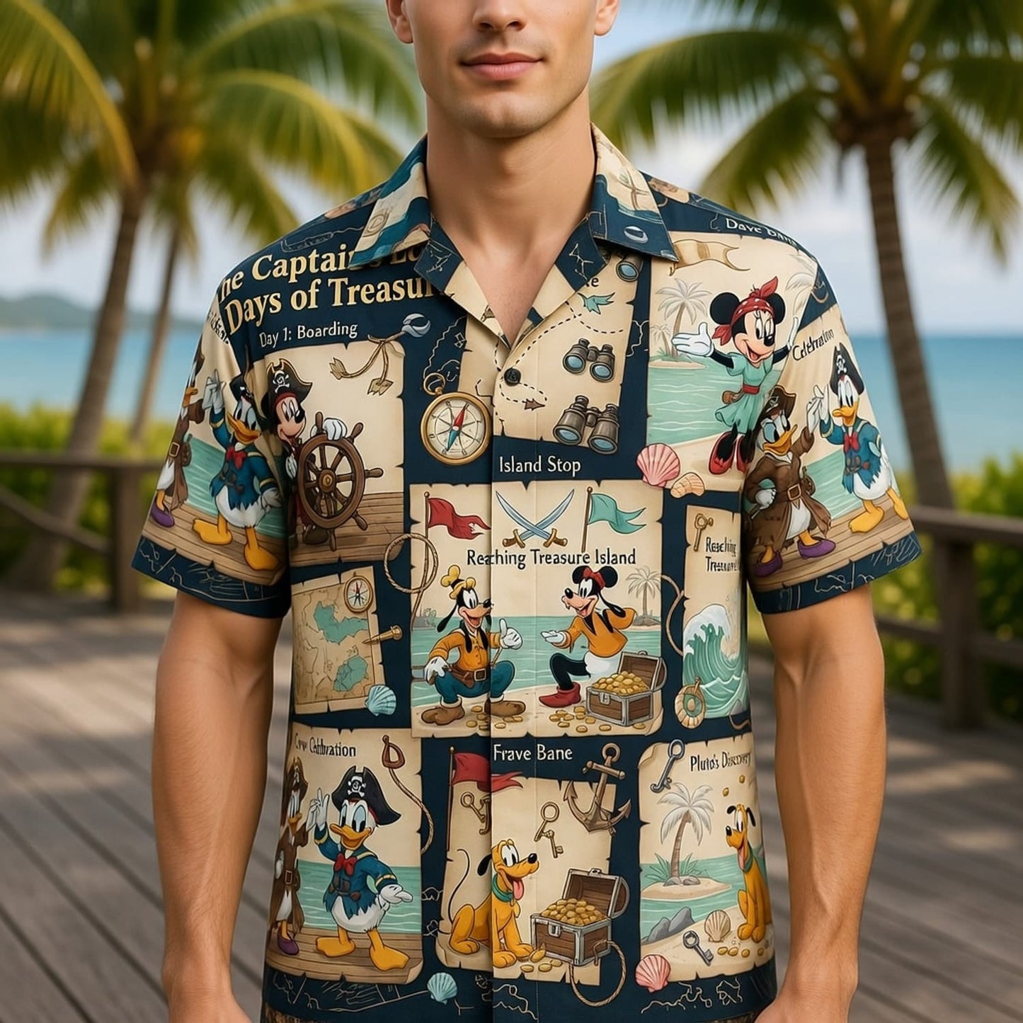 Pirate Mouse Hawaiian Shirt - Treasure Island Cartoon Beachwear
