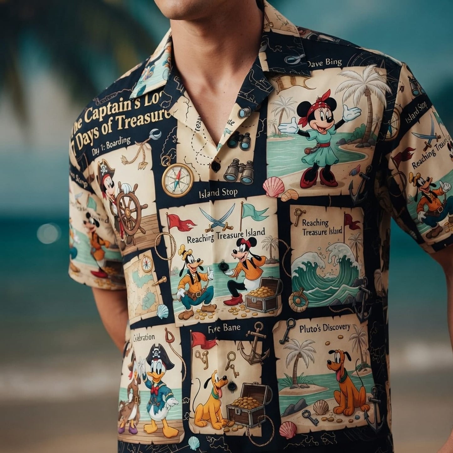 Pirate Mouse Hawaiian Shirt - Treasure Island Cartoon Beachwear