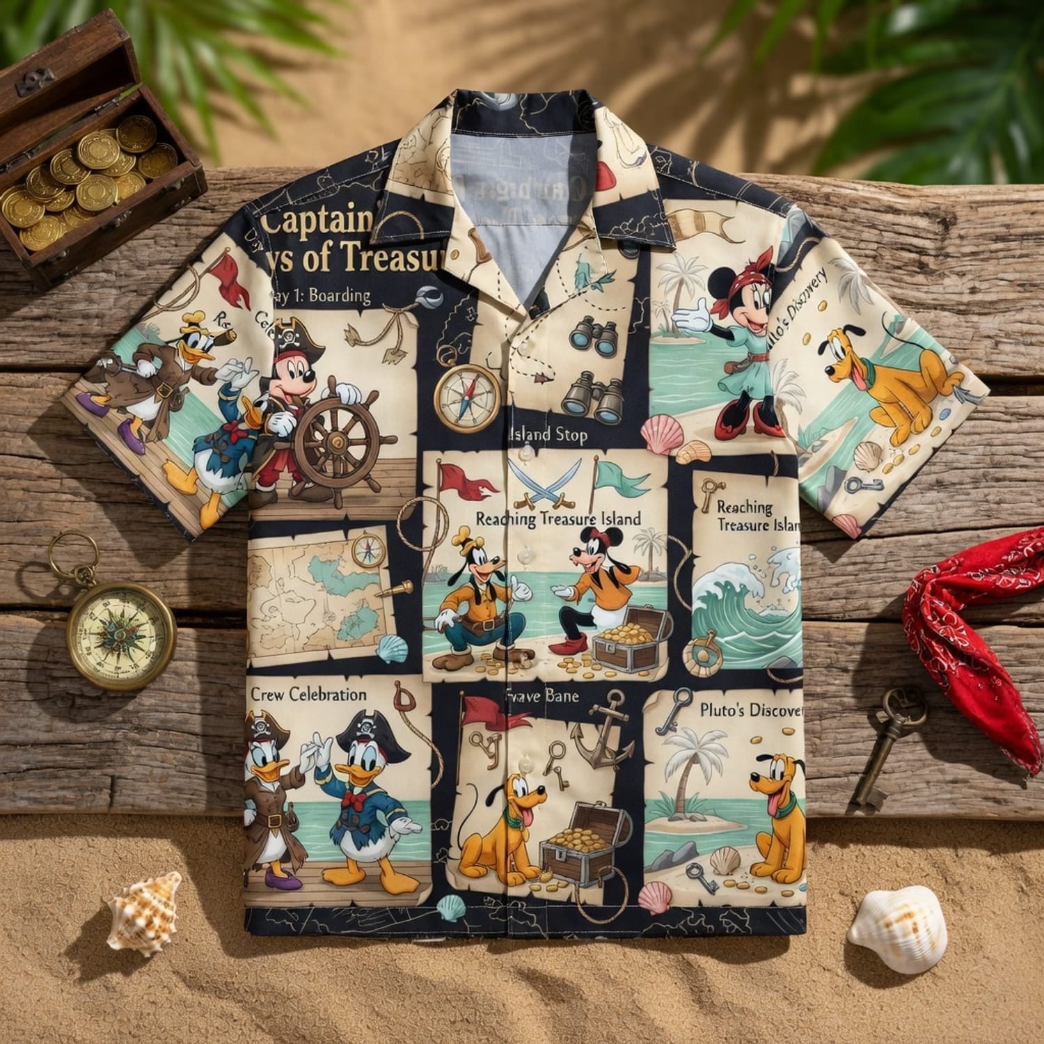 Pirate Mouse Hawaiian Shirt - Treasure Island Cartoon Beachwear
