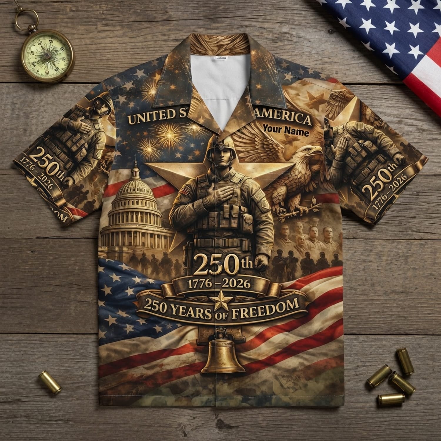 America 250 Years of Freedom Veteran Premium Hawaiian Shirt - Personalized Patriotic Aloha Shirt - HWB2ZHY001