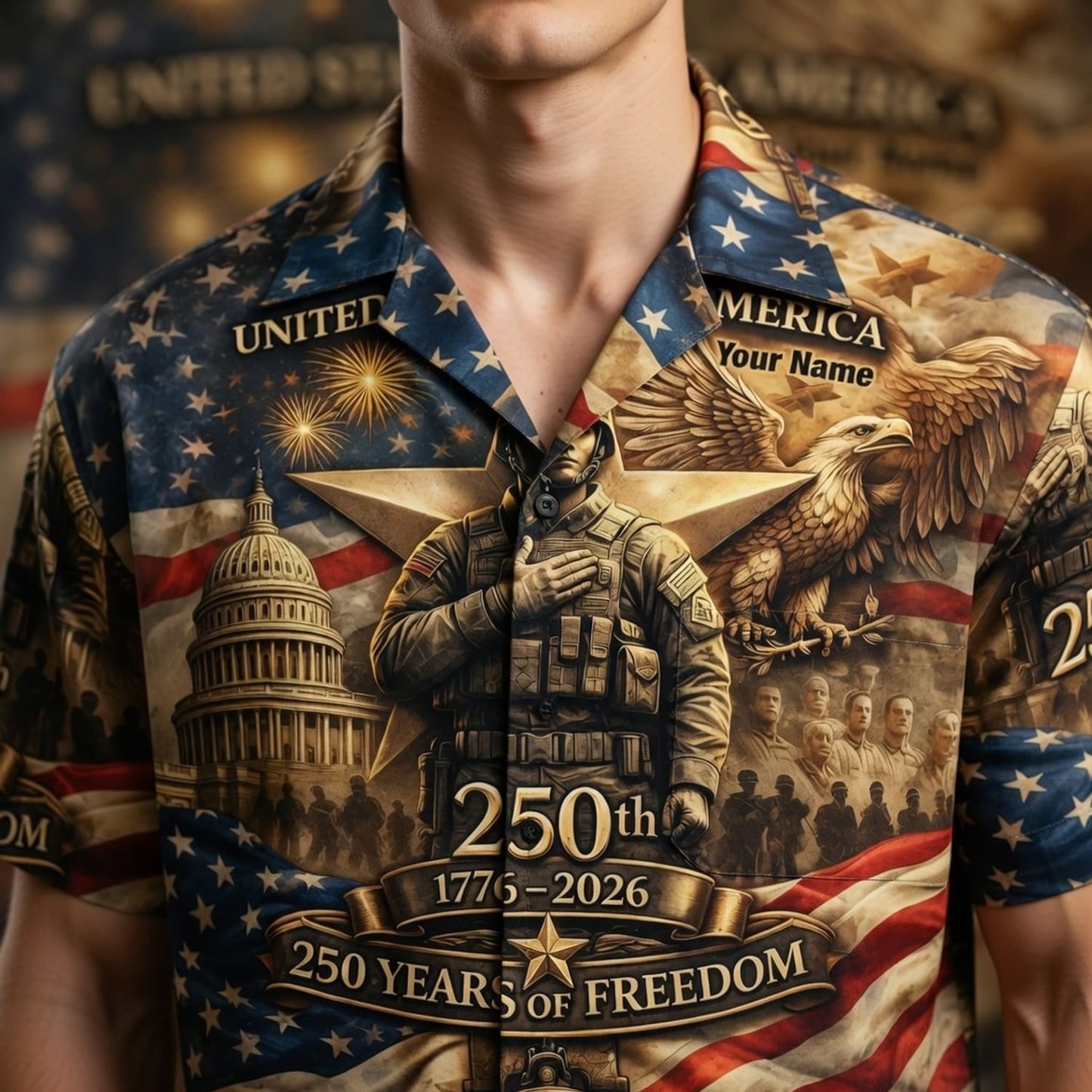America 250 Years of Freedom Veteran Premium Hawaiian Shirt - Personalized Patriotic Aloha Shirt - HWB2ZHY001