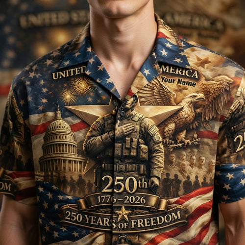 America 250 Years of Freedom Veteran Premium Hawaiian Shirt - Personalized Patriotic Aloha Shirt - HWB2ZHY001