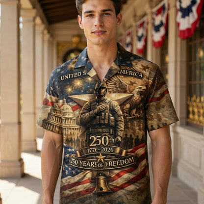 America 250 Years of Freedom Veteran Premium Hawaiian Shirt - Personalized Patriotic Aloha Shirt - HWB2ZHY001