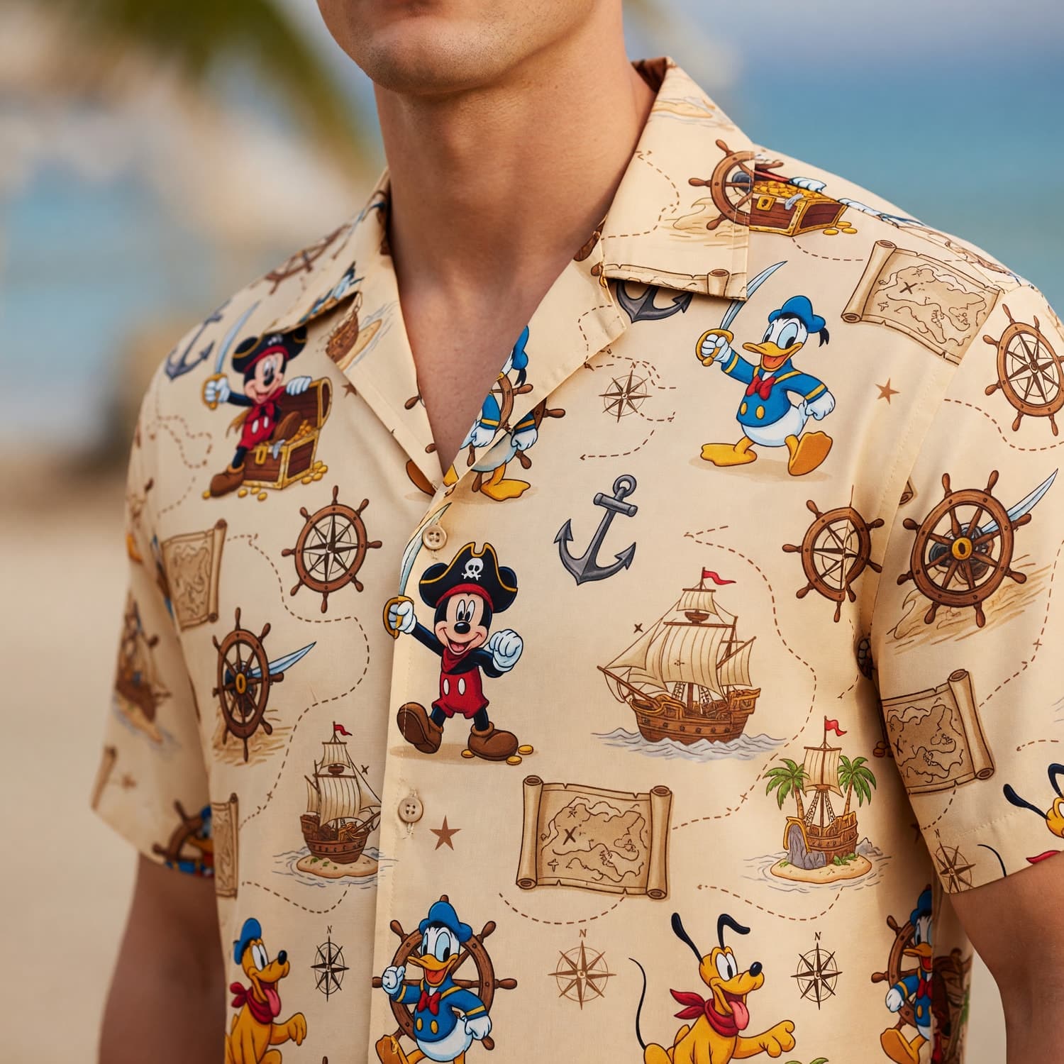 Pirate Mouse Hawaiian Shirt - Cartoon Nautical Map Pattern