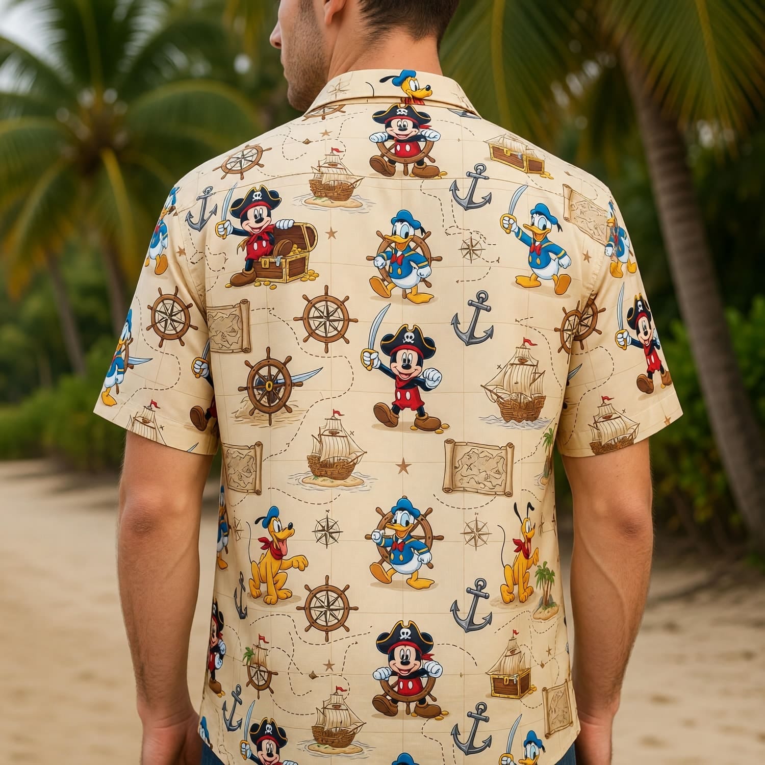 Pirate Mouse Hawaiian Shirt - Cartoon Nautical Map Pattern