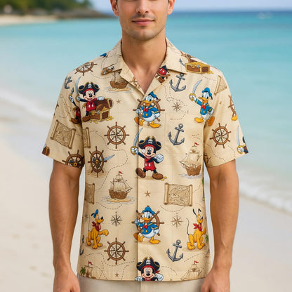 Pirate Mouse Hawaiian Shirt - Cartoon Nautical Map Pattern