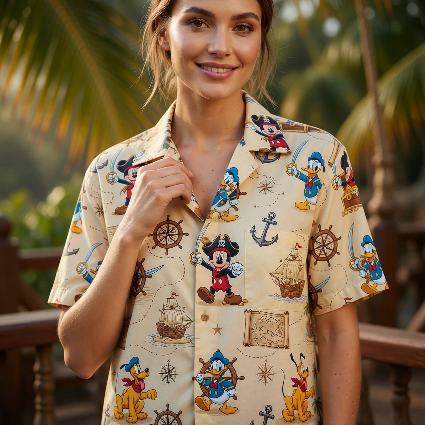 Pirate Mouse Hawaiian Shirt - Cartoon Nautical Map Pattern