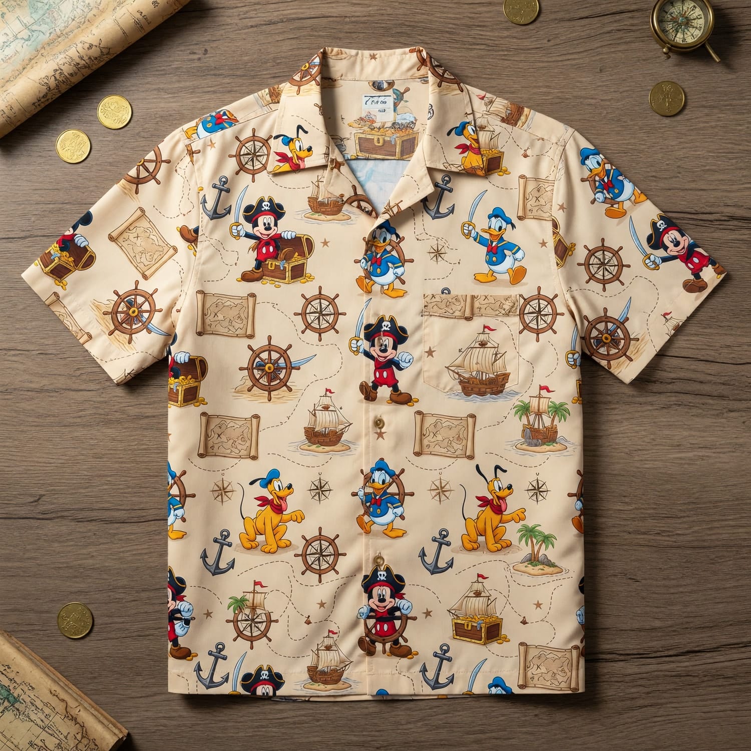Pirate Mouse Hawaiian Shirt - Cartoon Nautical Map Pattern
