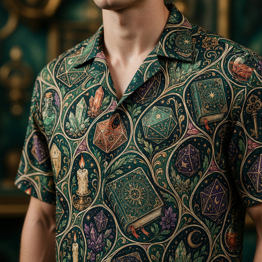 Arcane Dice Hawaiian Shirt - Mystic Wizard RPG Pattern