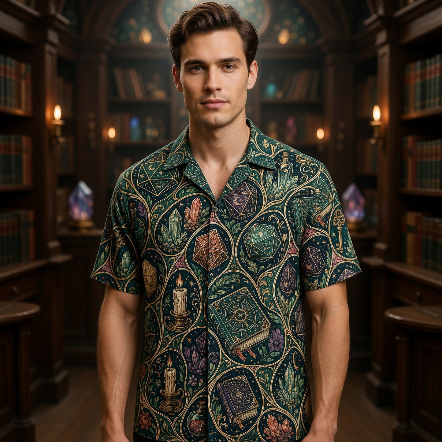Arcane Dice Hawaiian Shirt - Mystic Wizard RPG Pattern