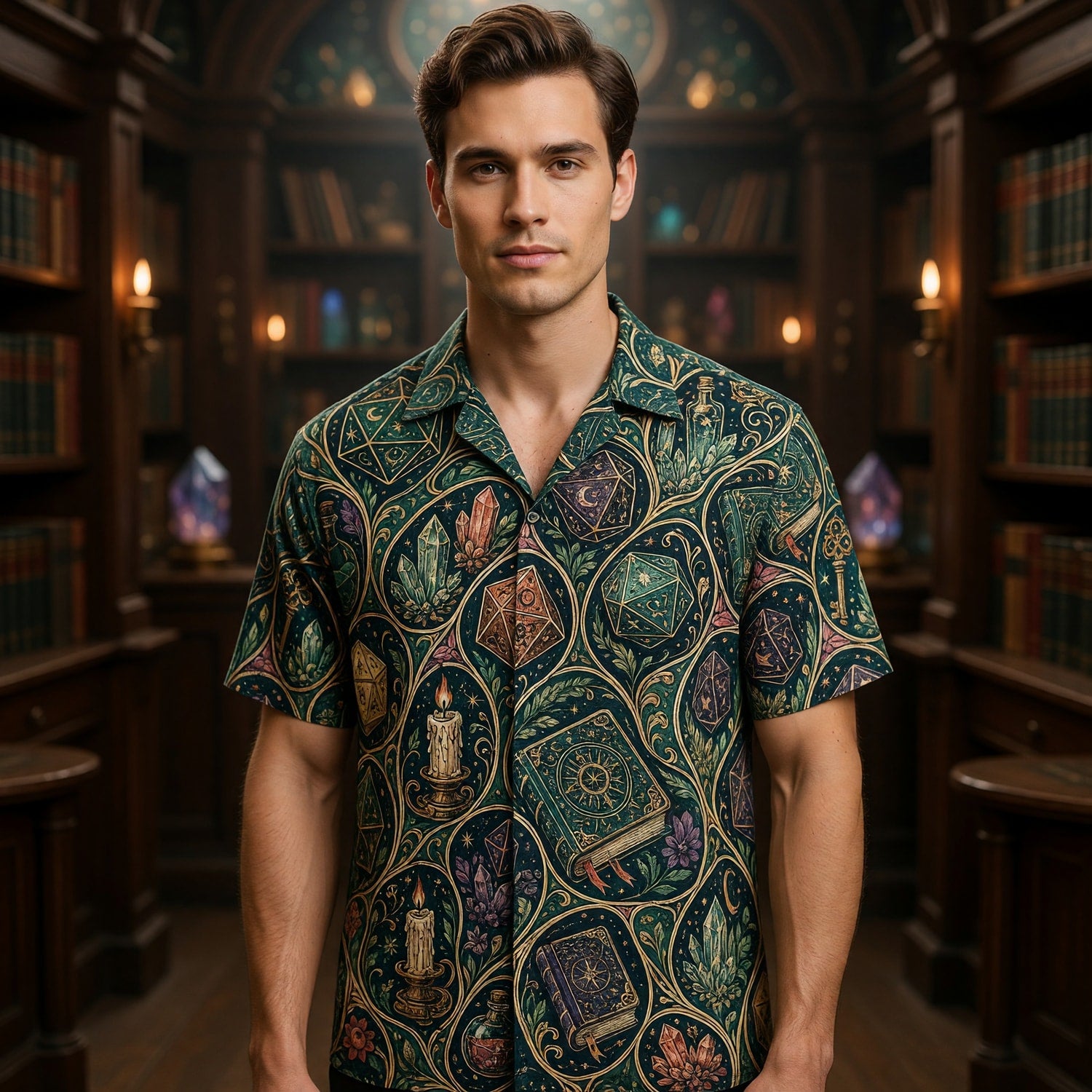 Arcane Dice Hawaiian Shirt - Mystic Wizard RPG Pattern