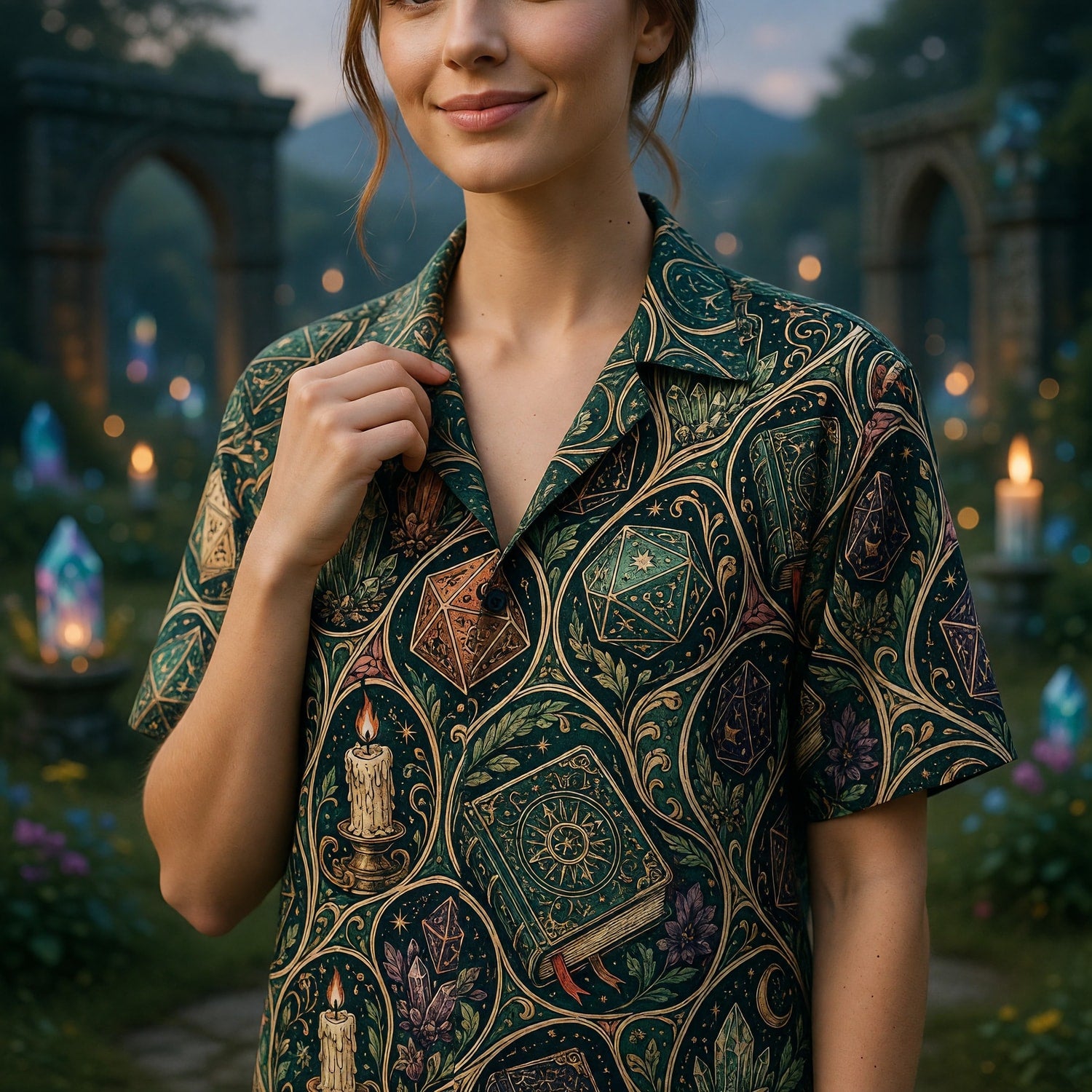 Arcane Dice Hawaiian Shirt - Mystic Wizard RPG Pattern