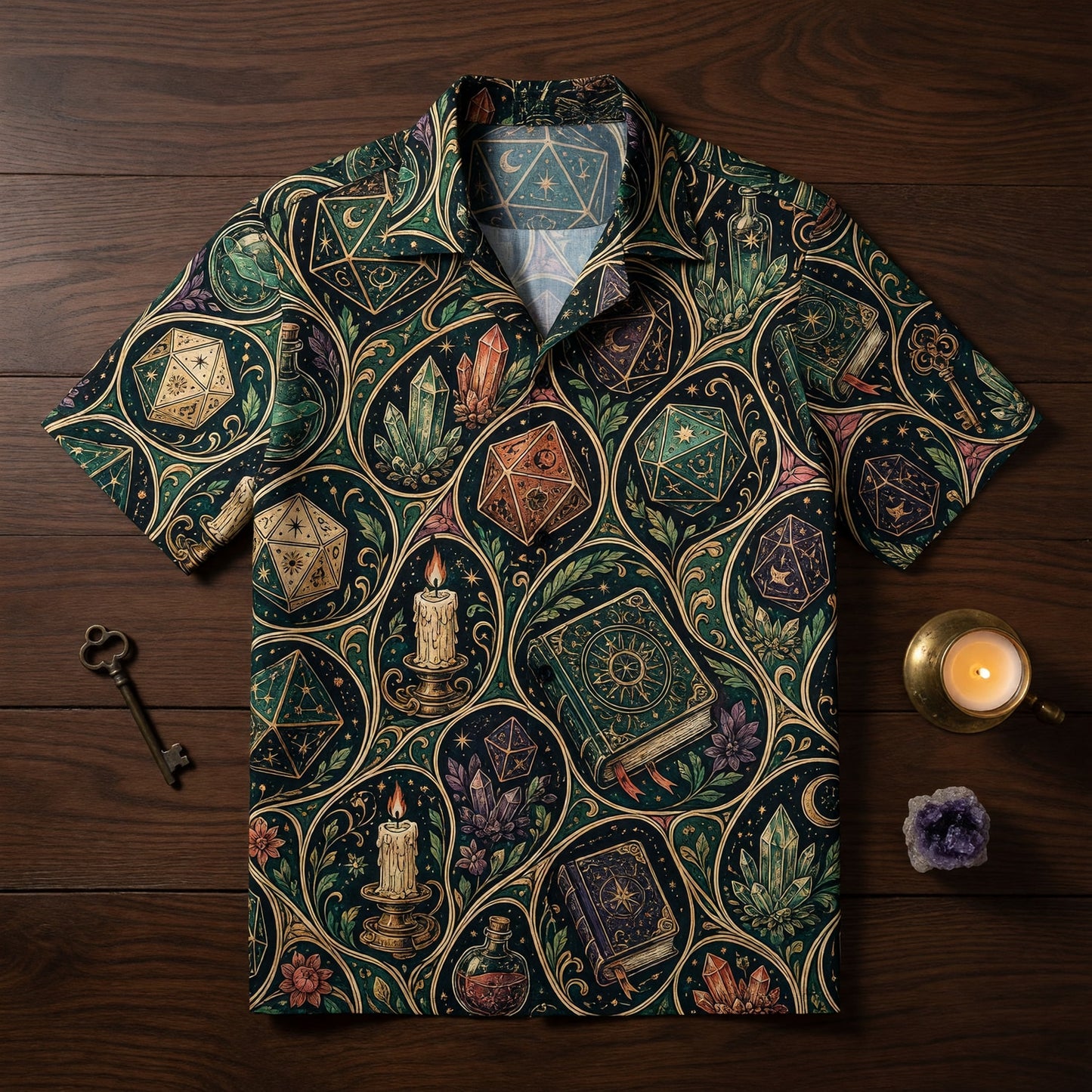 Arcane Dice Hawaiian Shirt - Mystic Wizard RPG Pattern