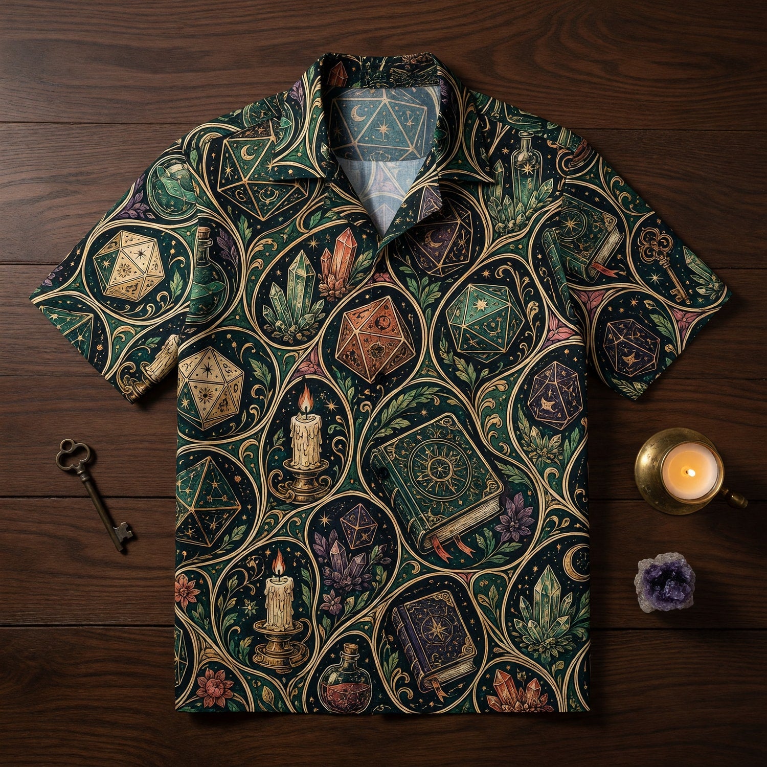 Arcane Dice Hawaiian Shirt - Mystic Wizard RPG Pattern