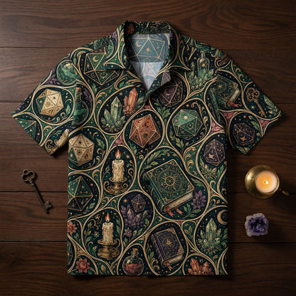 Arcane Dice Hawaiian Shirt - Mystic Wizard RPG Pattern