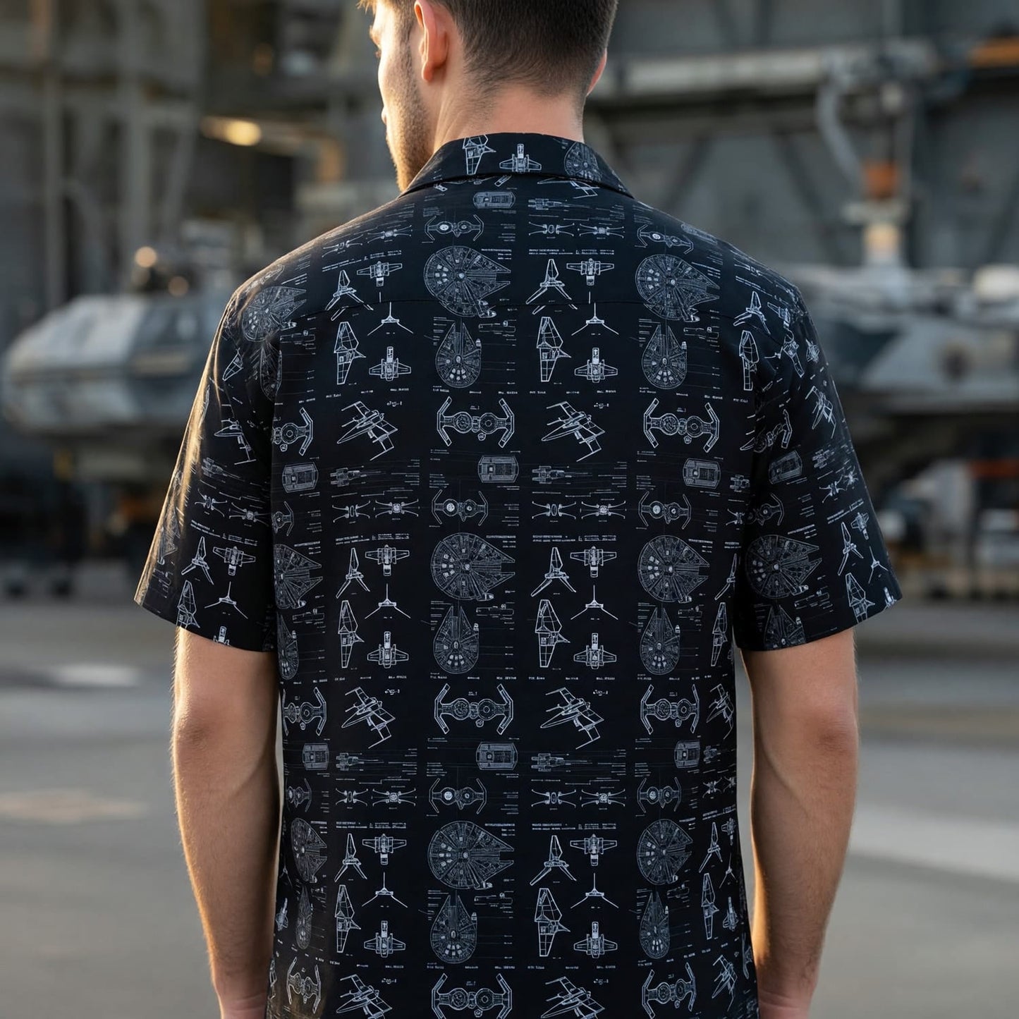 Galactic Ships Hawaiian Shirt - Blueprint Fleet Pattern Apparel