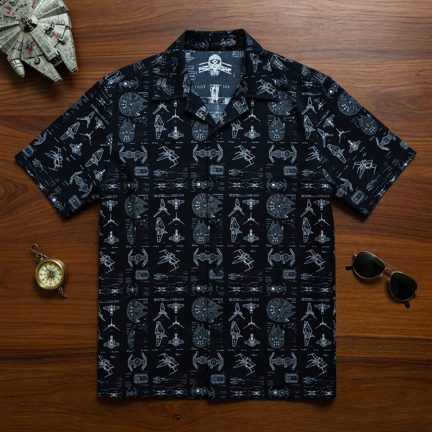 Galactic Ships Hawaiian Shirt - Blueprint Fleet Pattern Apparel