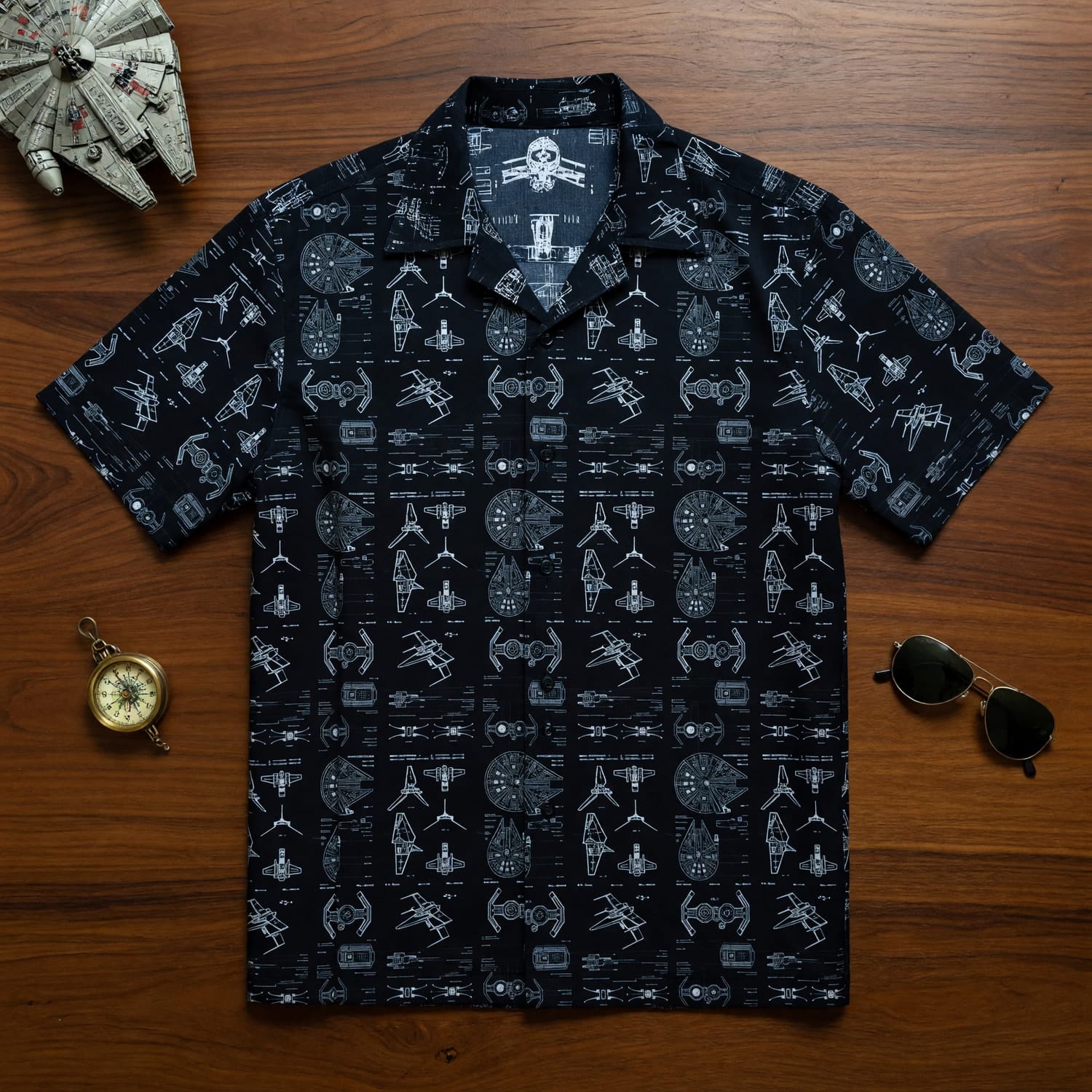 Galactic Ships Hawaiian Shirt - Blueprint Fleet Pattern Apparel