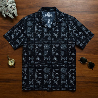 Galactic Ships Hawaiian Shirt - Blueprint Fleet Pattern Apparel