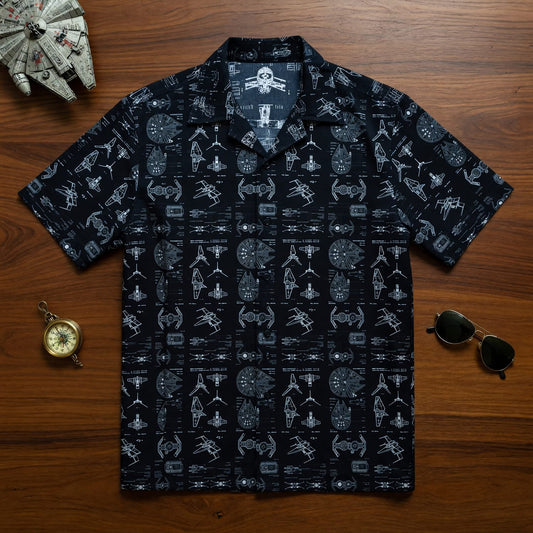 Galactic Ships Hawaiian Shirt - Blueprint Fleet Pattern Apparel