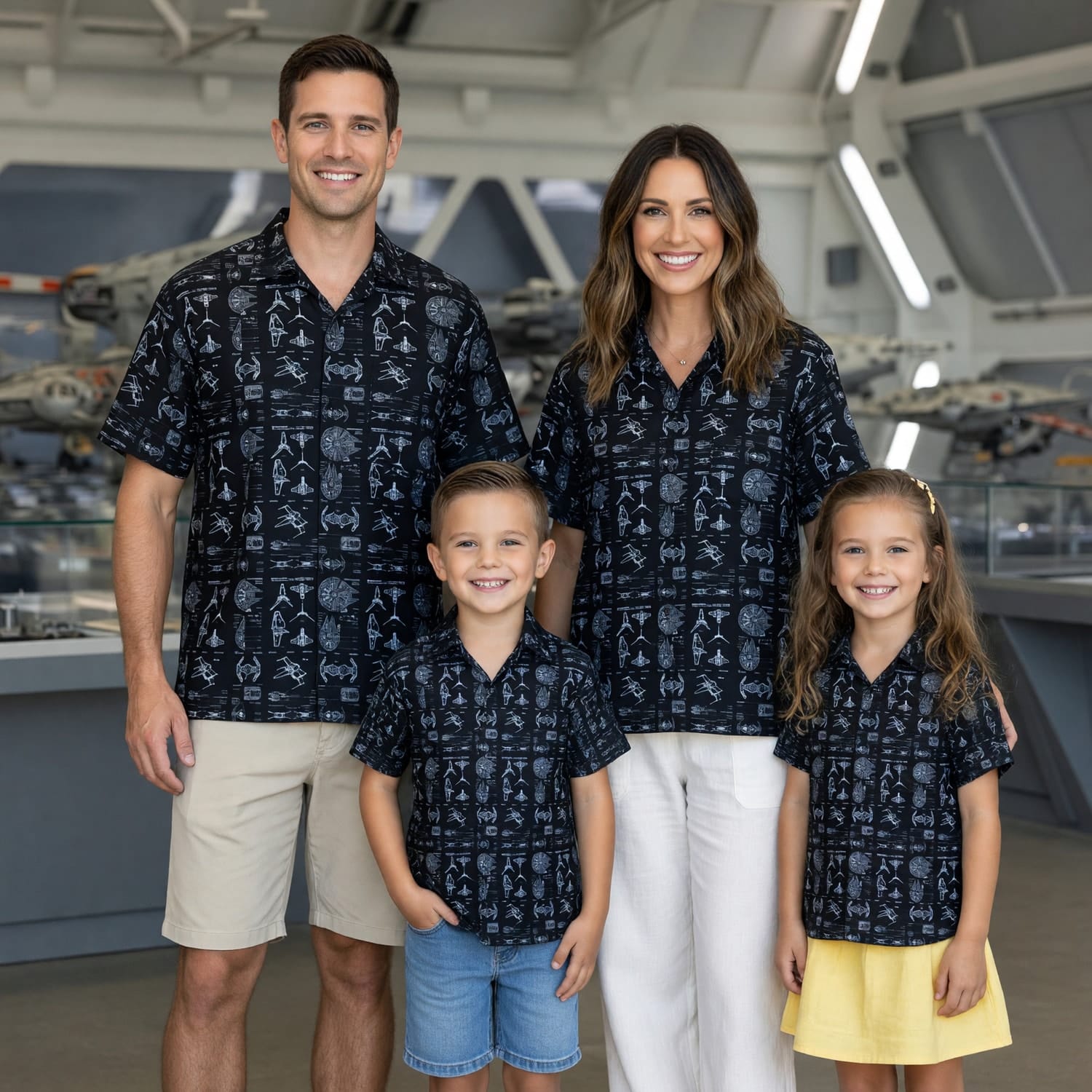 Galactic Ships Hawaiian Shirt - Blueprint Fleet Pattern Apparel
