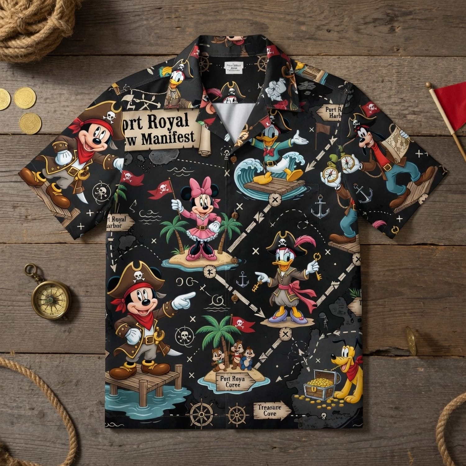 Pirates Hawaiian Shirt - Mouse Treasure Map Crew