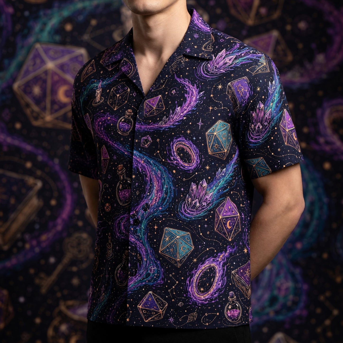 Mystic Dice Hawaiian Shirt - Arcane Cosmic Wizard Fantasy