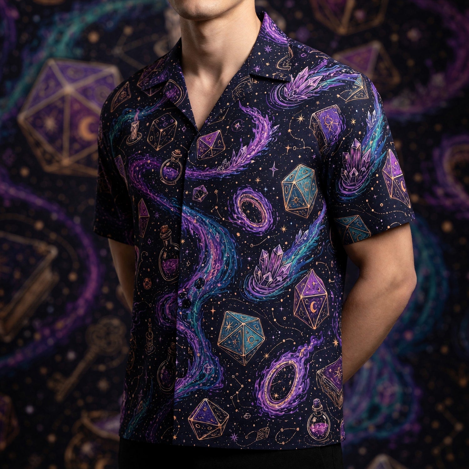 Mystic Dice Hawaiian Shirt - Arcane Cosmic Wizard Fantasy