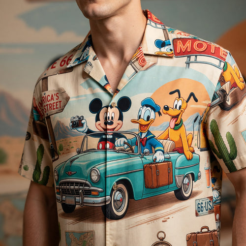 Route 66 Hawaiian Shirt - Retro Mouse Duck Pup Road Trip