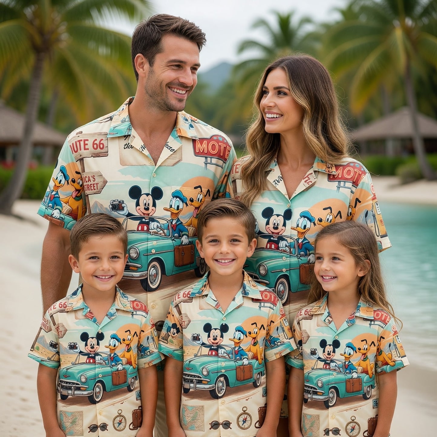 Route 66 Hawaiian Shirt - Retro Mouse Duck Pup Road Trip