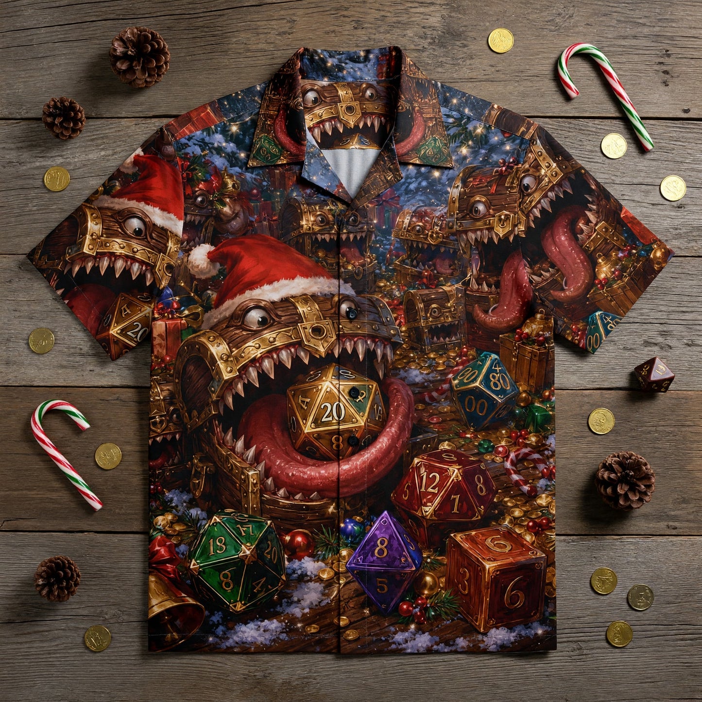 Christmas Mimic Dice Hawaiian Shirt - RPG Holiday Party Apparel