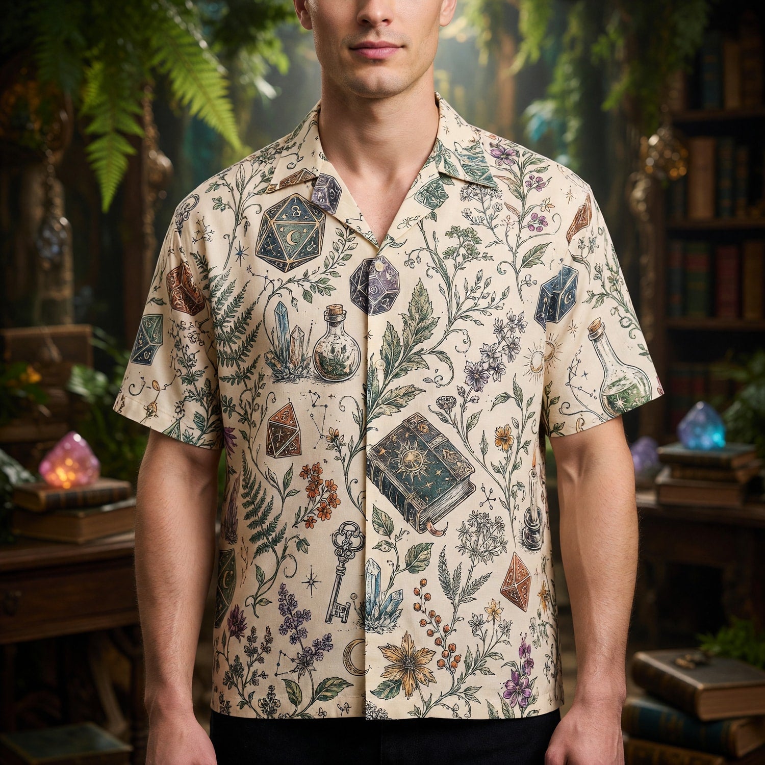 Dice Hawaiian Shirt - Mystic Fantasy RPG Botanical Apparel